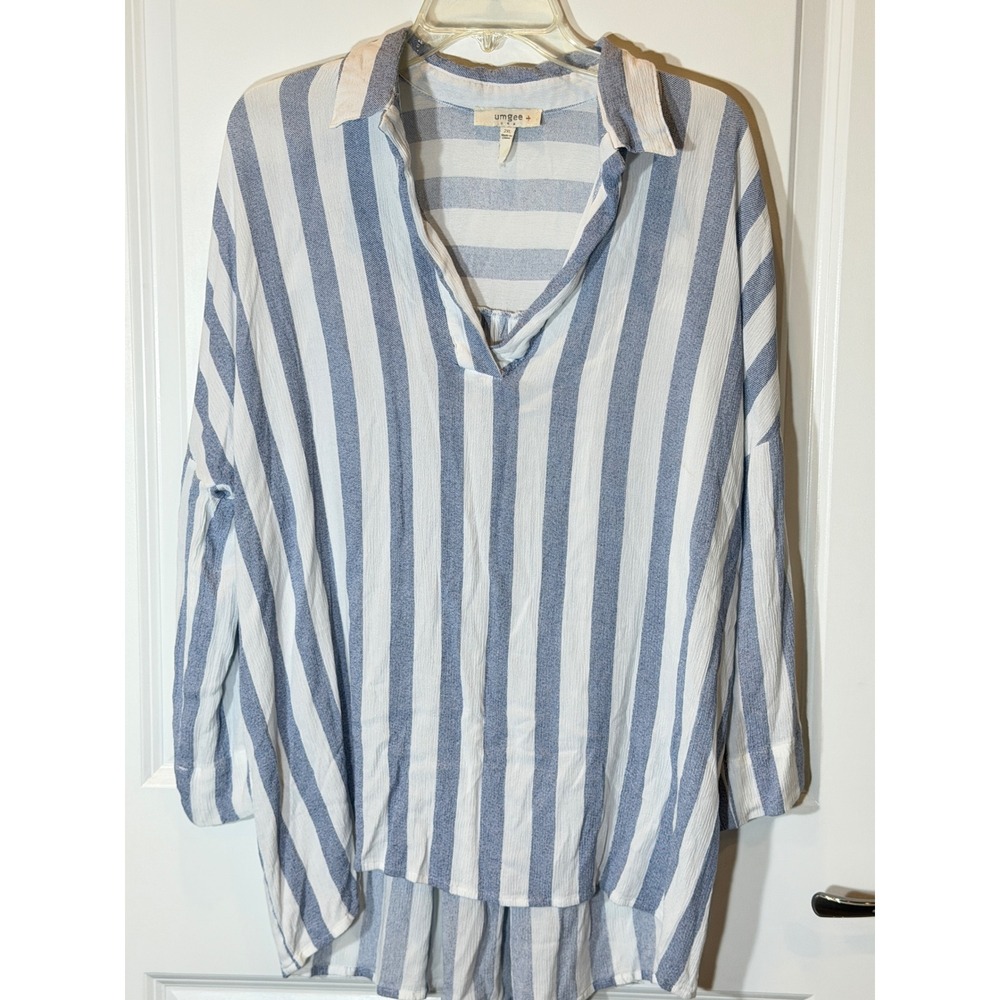 Umgee USA Blue White Striped Tunic Shirt Top Womens Plus Size 2XL flowy feminine